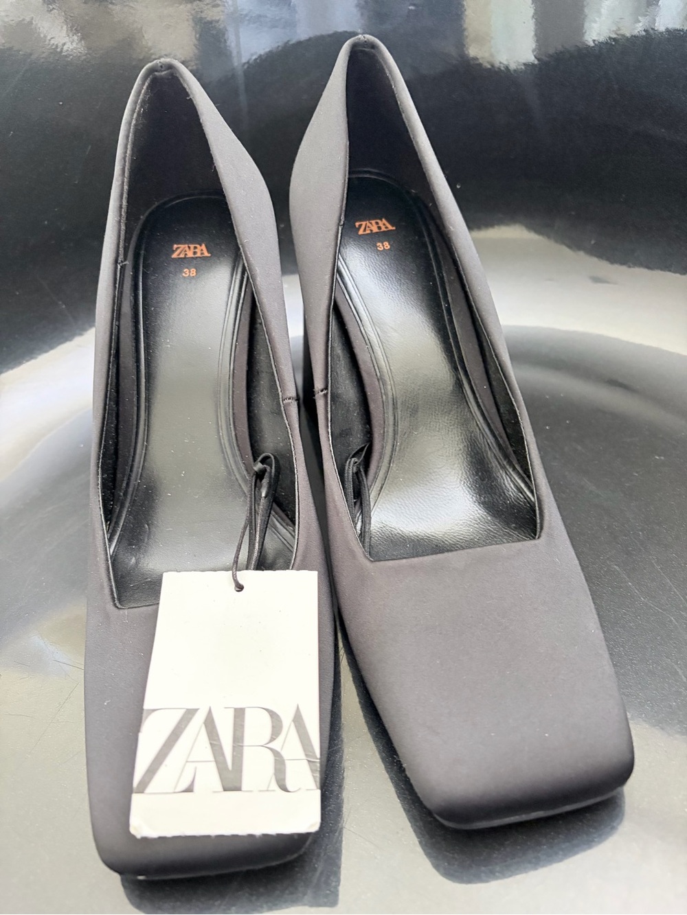 ZARA Matte Black Square-Toe Pumps
